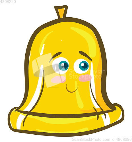 Image of Cartoon funny happy ringing golden bell vector or color illustra
