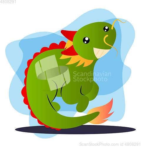 Image of Green cartoon dragon vector illusatration on white background