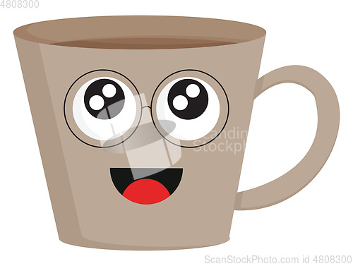 Image of Light brown smiling coffee cup with eye glasses vector illustrat