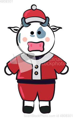 Image of Cow in red Santa dress vector or color illustration