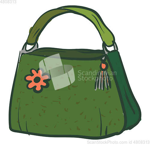 Image of Green handbag with a pink flower vector illustration on white ba