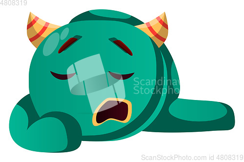 Image of Cute sleepy green monster vector illustration