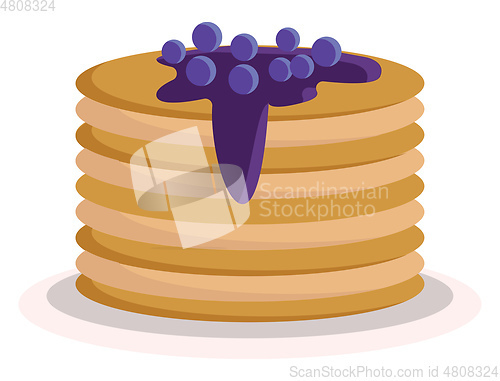 Image of A stack of fluffy pancakes with blueberry sauce vector color dra