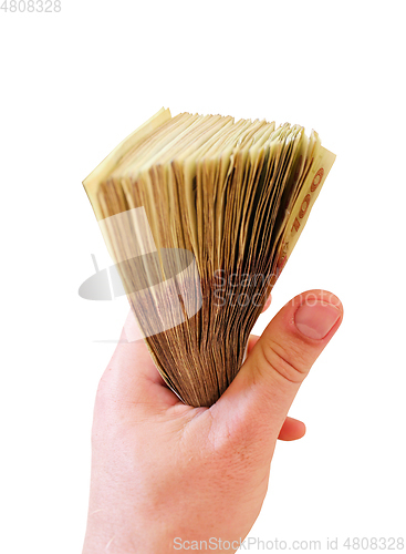 Image of Ukrainian money in the hand isolated