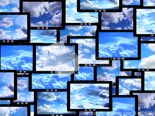 Image of tablets with different images of sky