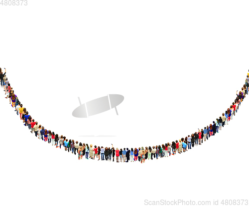 Image of many people standing in the row in semicircle isolated