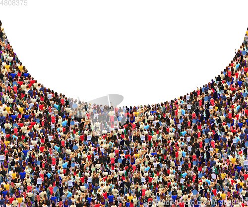 Image of many people standing in the crowd by semicircle