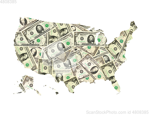 Image of map of USA from dollars isolated