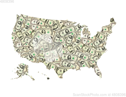 Image of map of USA from dollars isolated