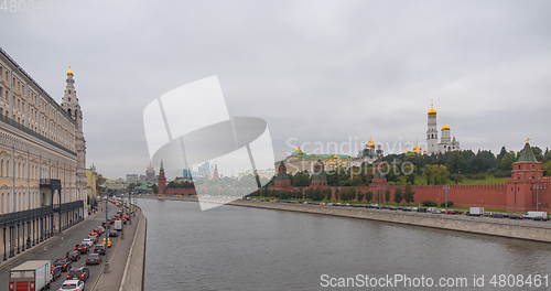 Image of Sunny summer day moscow river bay kremlin