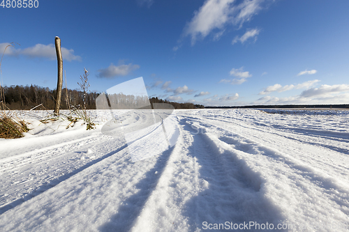 Image of Snow on the road, winter