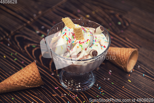 Image of Ice-cream on wooden