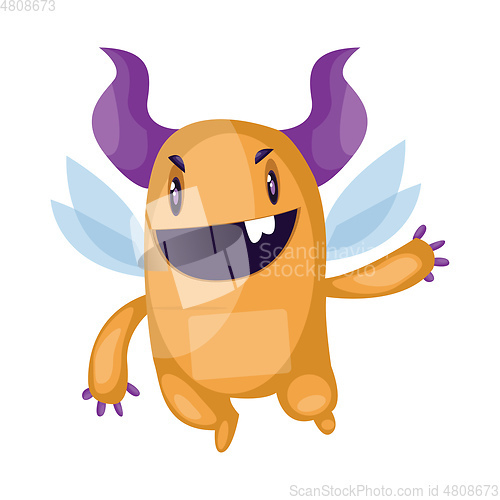Image of Evil orange fairy monster with big purple horns and wings illust
