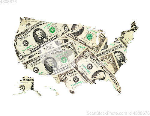 Image of map of United States of America from dollars