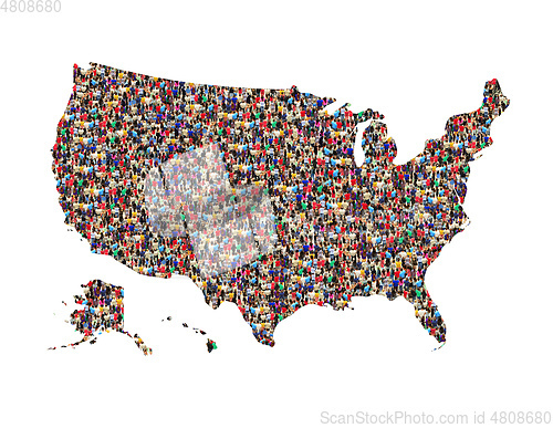Image of map of USA from crowd of different people isolated