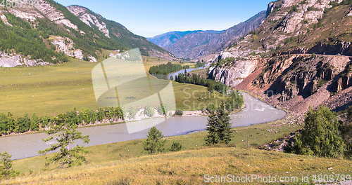 Image of waves, spray and foam, river Katun in Altai mountains. Siberia, Russia