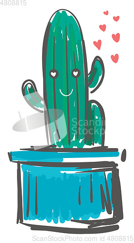 Image of Linear shape potted cactus with red heart shape background vecto