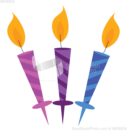 Image of Three beautiful designed glowing candles mounted on individual s