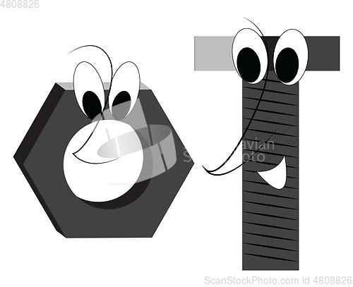 Image of A happy bolt and nut, vector color illustration.