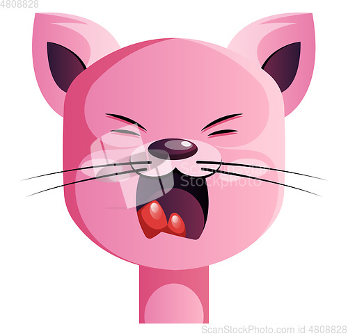 Image of Angry pink cartoon cat vector illustartion on white background