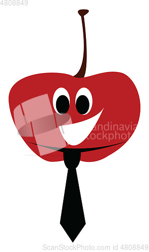 Image of Happy cartoon tomato with black tie vector illustartion on white