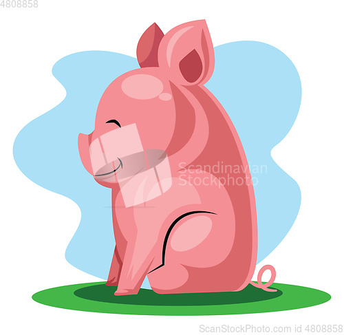 Image of Happy pig sitting on a grass Chinese New Yearillustration vector