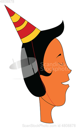 Image of Profile cartoon of a boy with red and yellow party hat vector il