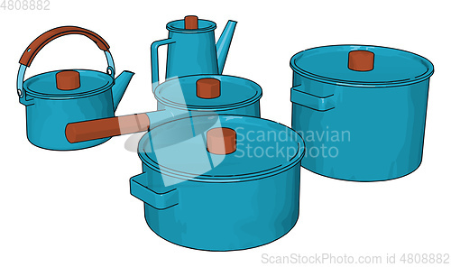 Image of Blue colored kitchen utensils vector or color illustration