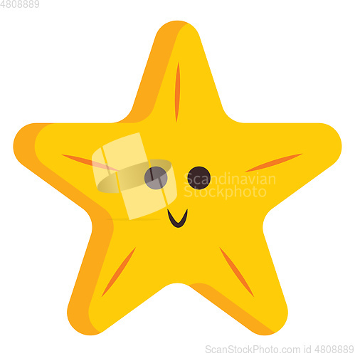 Image of A five-pointed yellow cartoon star smiling vector or color illus