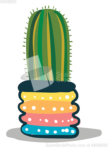 Image of Drawing of a tall cactus plant in a designer flower pot provides