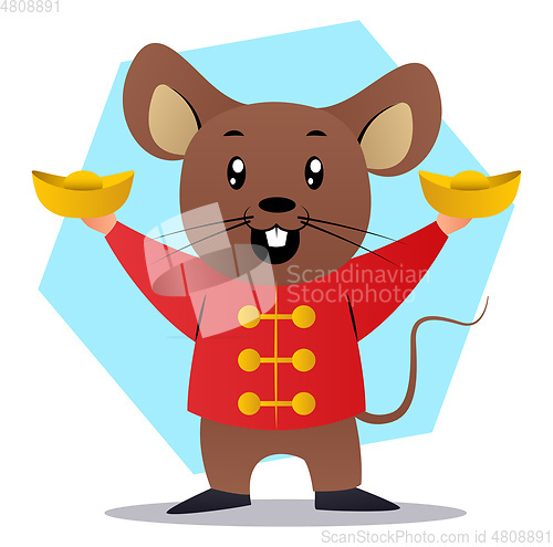 Image of Cartoon mouse holding hat vector illustartion on white backgroun