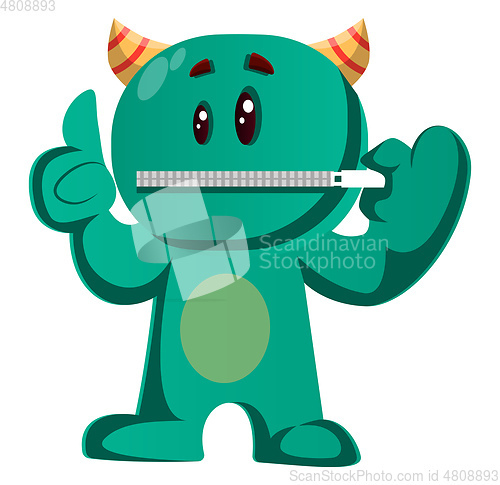 Image of Green monster with his lips zipped vector illustration