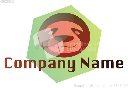 Image of Simple sloth vector logo illustration inside green hexagon on wh