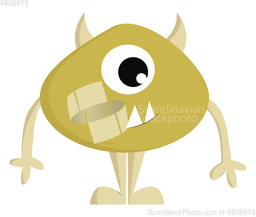 Image of Yellow monster with one eye and horns vector illustration on whi