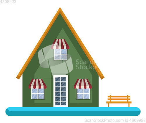 Image of Cartoon green building with yellow roof vector illustartion on w