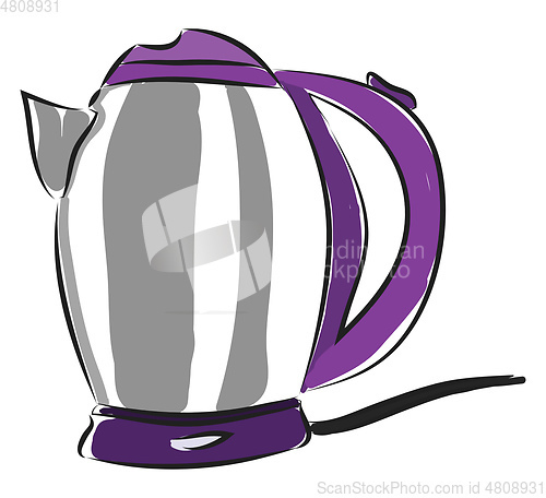 Image of Grey and purple electric kettle vector illustration on white bac