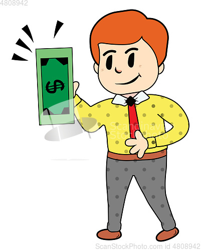 Image of Businessman with green dollar bill vector or color illustration