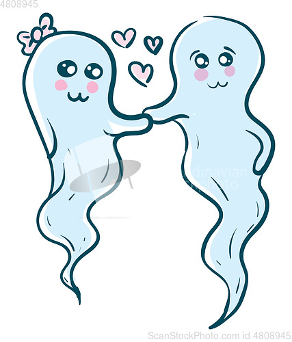 Image of Two blue-colored cute little love ghosts vector or color illustr