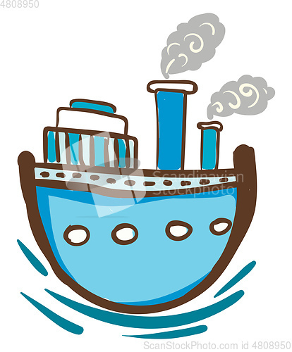 Image of Blue steam ship with windows vector or color illustration