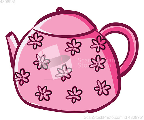 Image of Clipart of a pink-colored teapot with floral designs vector or c