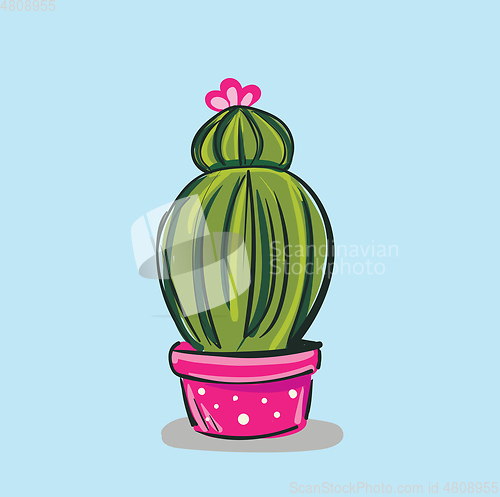 Image of Painting of two-layered cactus plant with a pink flower at its t