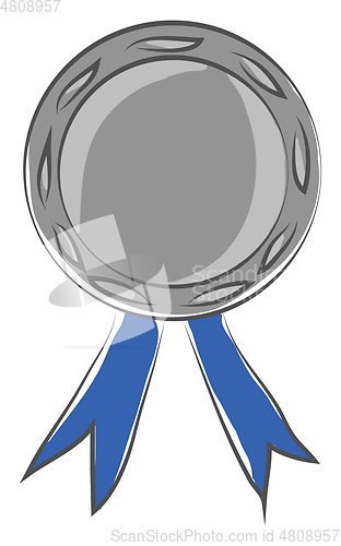 Image of A silver cartoon medal with two blue ribbons vector or color ill