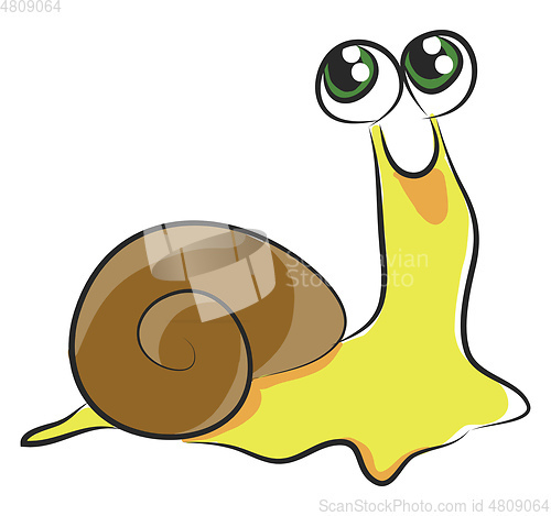 Image of Yellow snail with green eyes vector illustration on white backgr