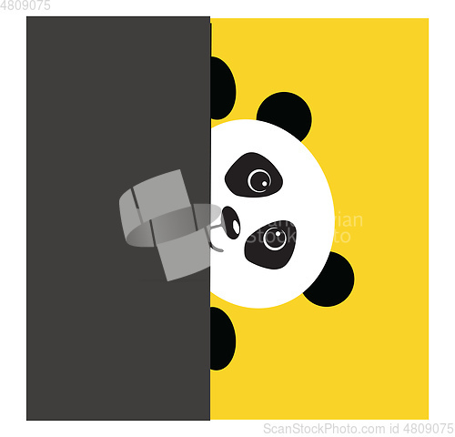 Image of Cute black and white panda peeking behind a grey wall vector ill