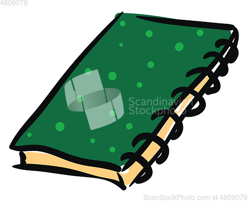 Image of Clipart of a spring wire bound green-colored notebook lying upsi