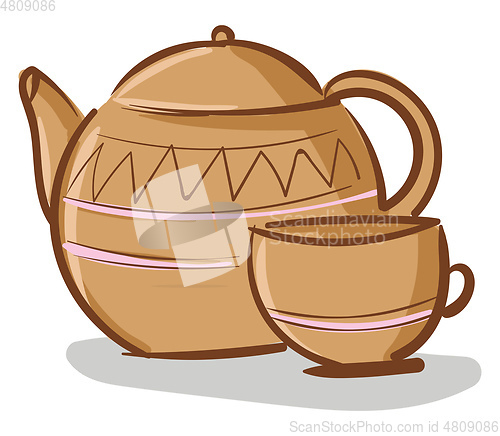 Image of Beige teapot with cup vector illustration on white background
