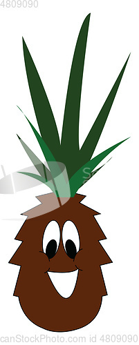 Image of Smiling brown pineapple with green leaves vector illustration on