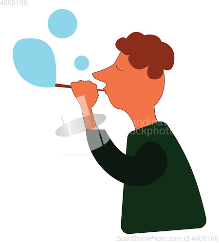 Image of A boy blowing a bubble, vector color illustration.