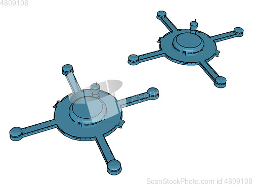 Image of Blue cross-shaped spaceships vector illustration on white backgr