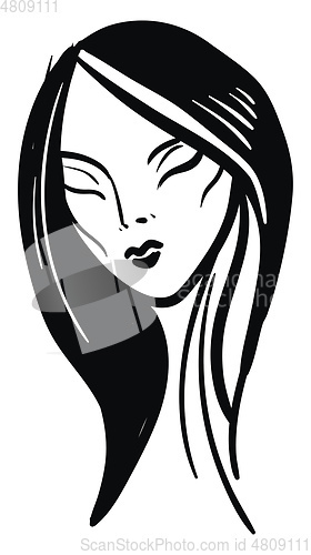 Image of Simple black and white sketch of a girl with closed eyes  vector